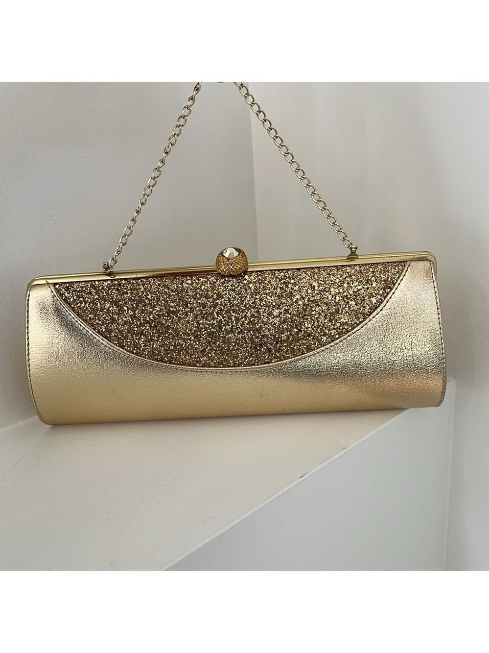 GOLD Evening Frame Hand Bag Convert to Clutch Event Occasion Prom Wedding Guest